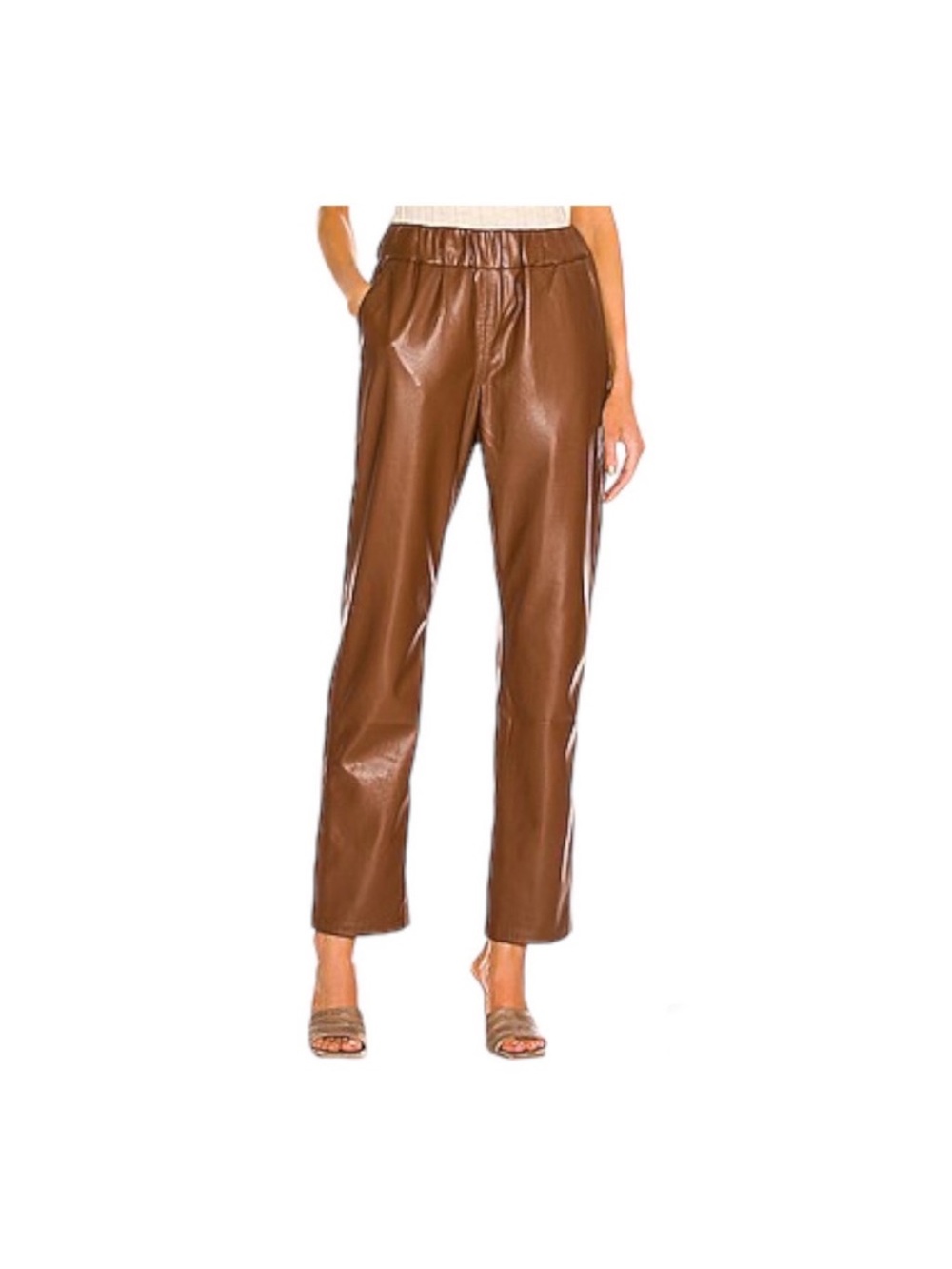 Anine Bing Colton track pants Brown Faux-Leather Straight Leg Pants small